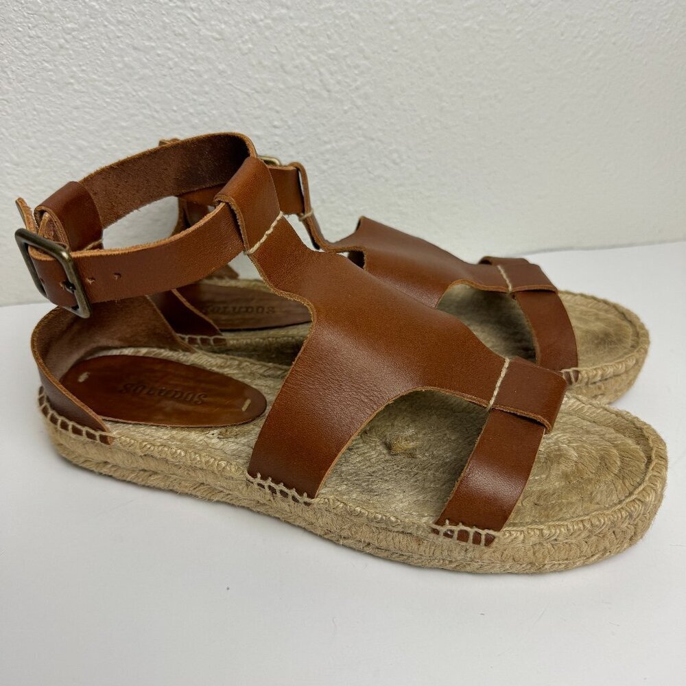 Soludos Sandals Brown Leather Espadrilles Size 8